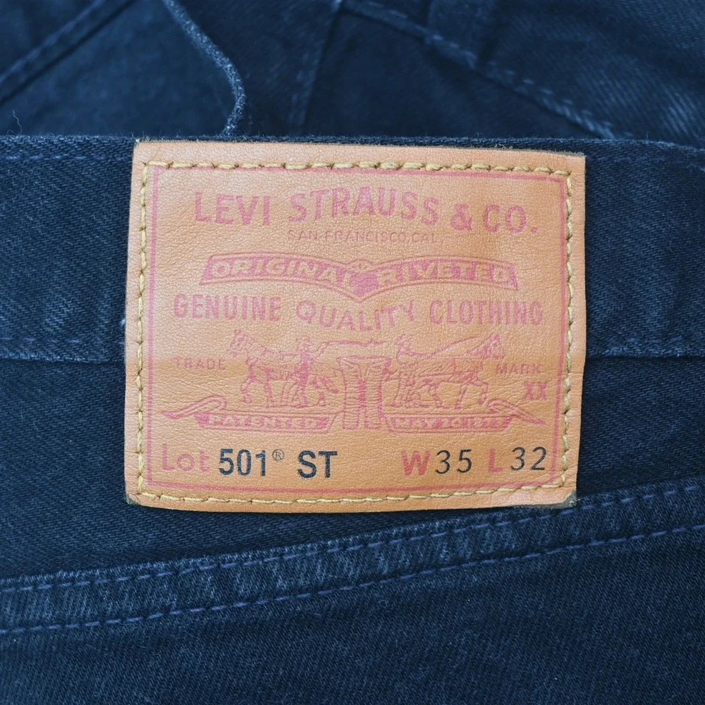 Levis 35x32 Black Stretch Denim 28894 501 CT Slim Taper Button Fly Mens Jeans